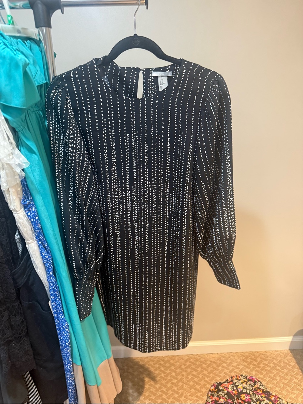 H&M Black and White Dotted Stripe Long Sleeve Dress
